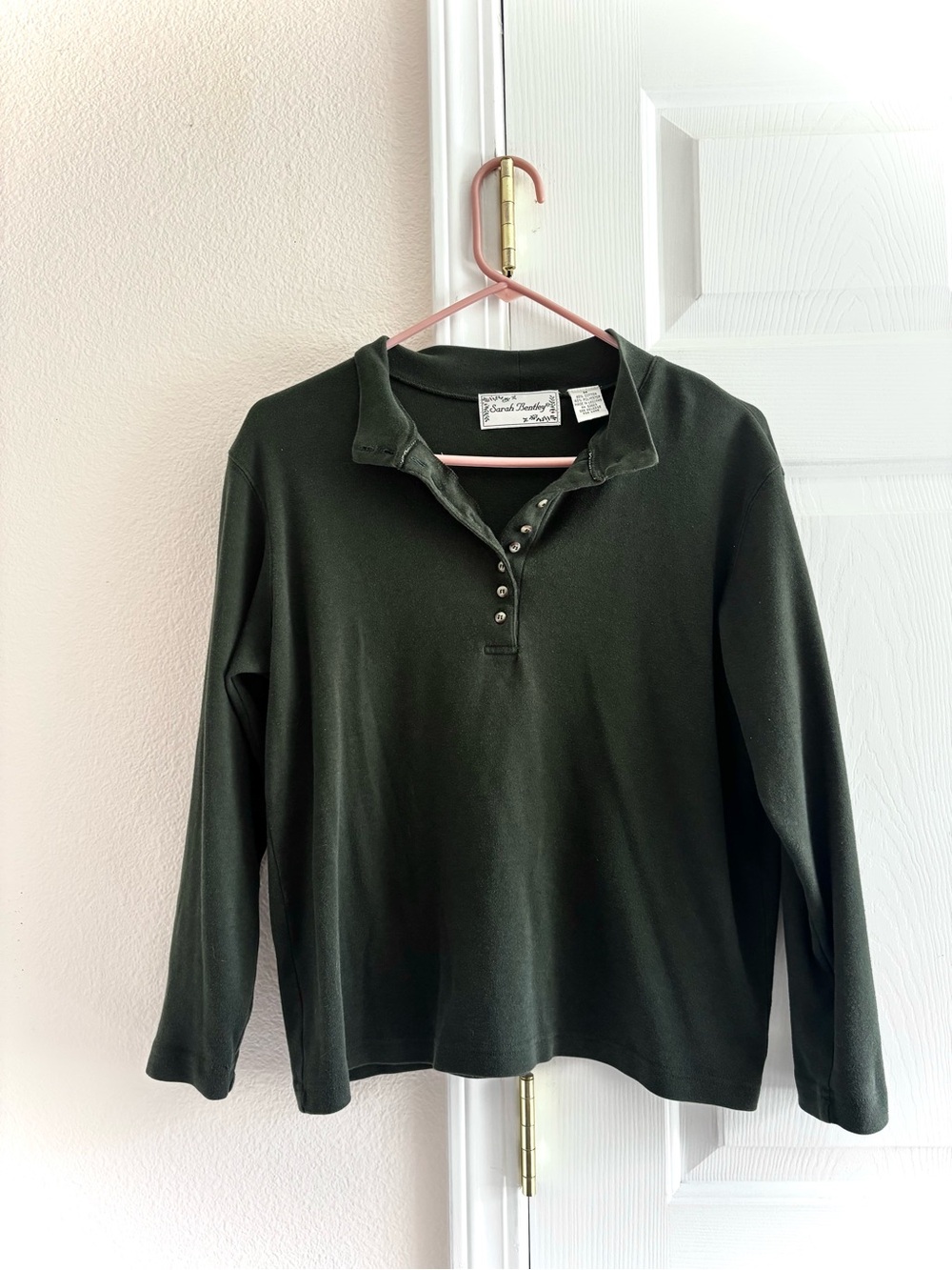 Vintage Sarah Bentley Green Knit Women Long Sleeve Shirt M